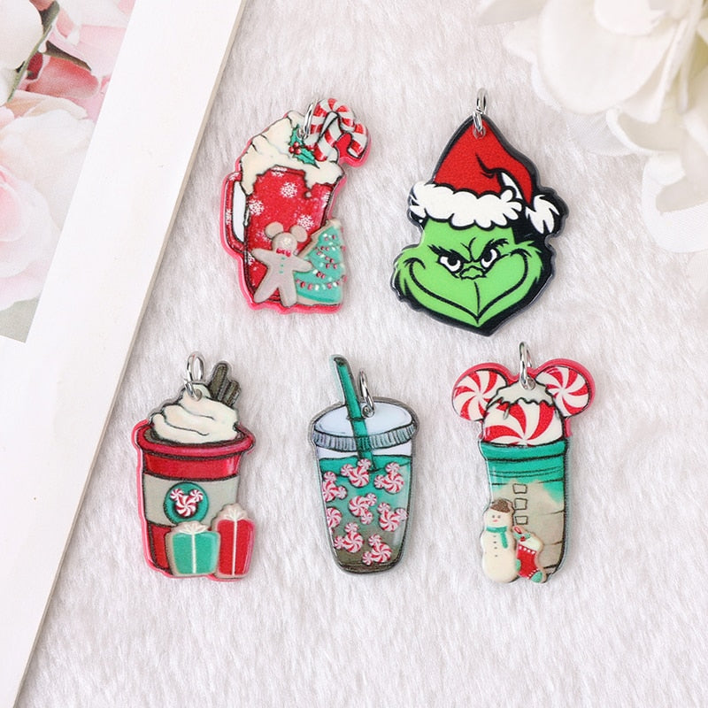 Christmas Acrylic Charms | Grinch Jewelry | Christmas Coffee Charms |  Pendant For Earring Necklace | DIY Making P109