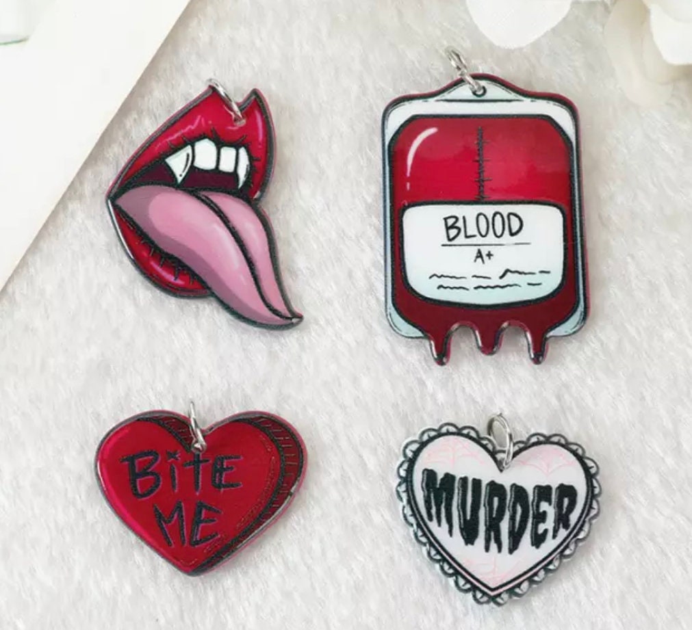 Halloween Charms | Vampire Lips Charm | Blood Bag Charm | Bite Me Char