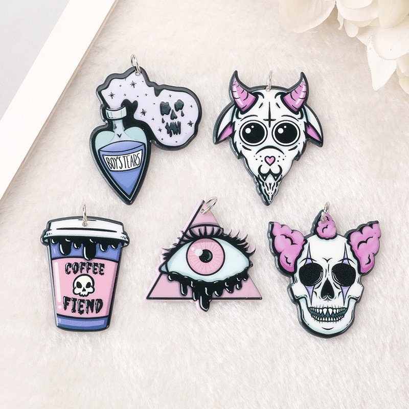 Pastel Goth Charms | Spooky Creative Charms | Heart Knife Charm | Lips Goth  Charm | Girl Shoes Charm | Brain with knife Pendant | Ref: P9
