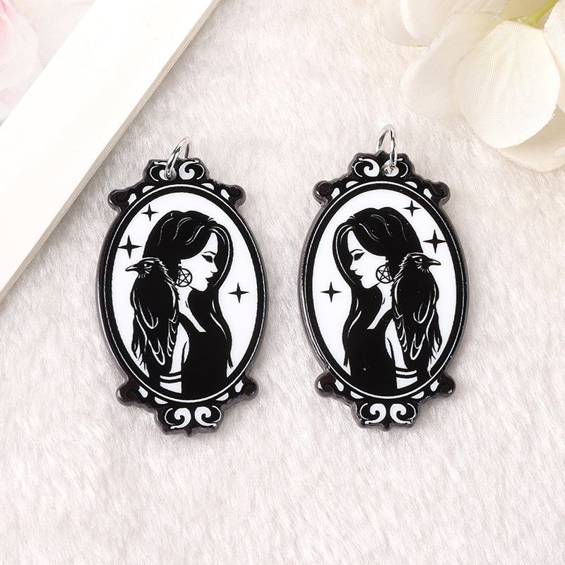Witch Wicca Gothic Acrylic Charms | Pagan Raven | Cat Witch | Raven Witch |  Magic Goth Pendant | Ref: P42