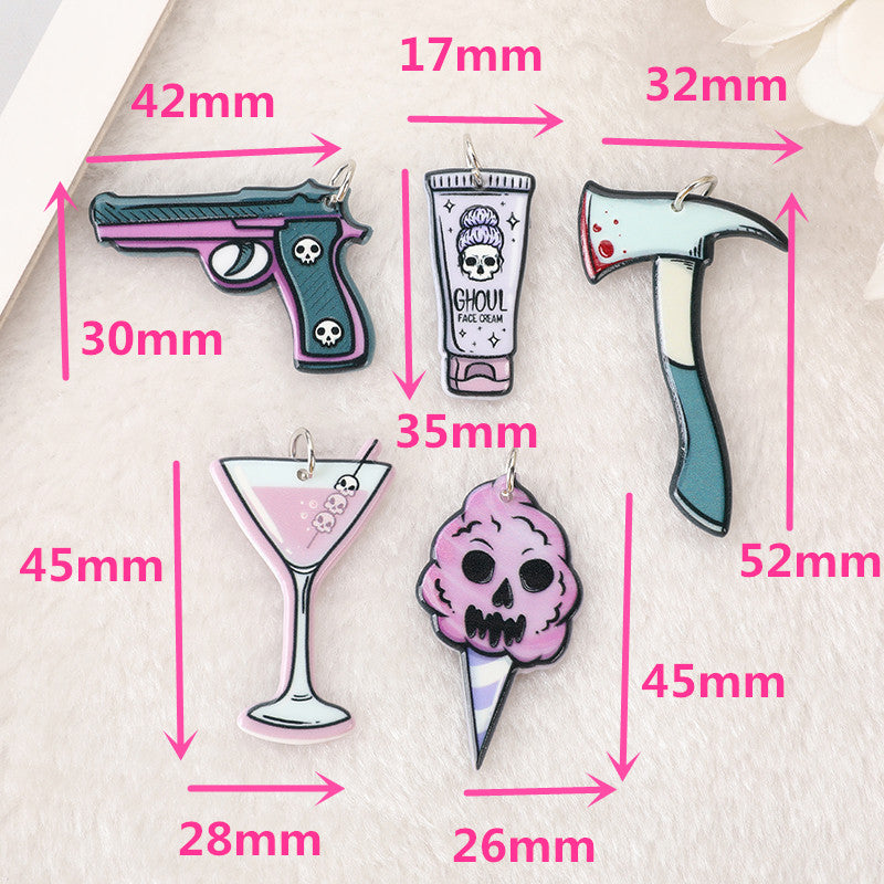 Pastel Goth Acrylic Skull Charm | Skull Cocktail | Ghost Ice Cream | Axe Blood | Ghoul Face Cream | Skull Gun | Cotton Candy Goth | Ref: P22