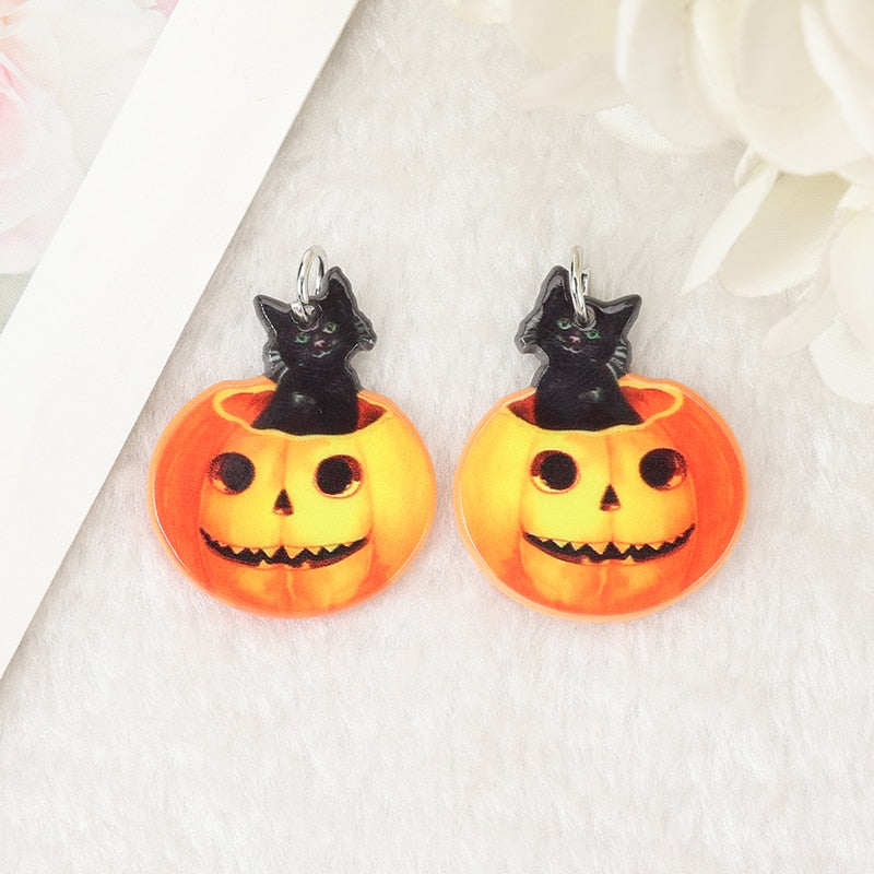 Vintage Halloween Acrylic Charms | Pumpkins | Black Cat | Pendant For Necklace Earring DIY Making Accessories P92