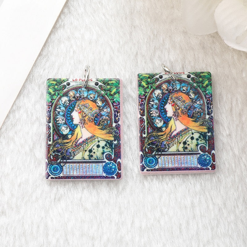Girls Acrylic Charms | Mucha Painting Art Pendant For Earring, Necklace | DIY Making | Ref: P105