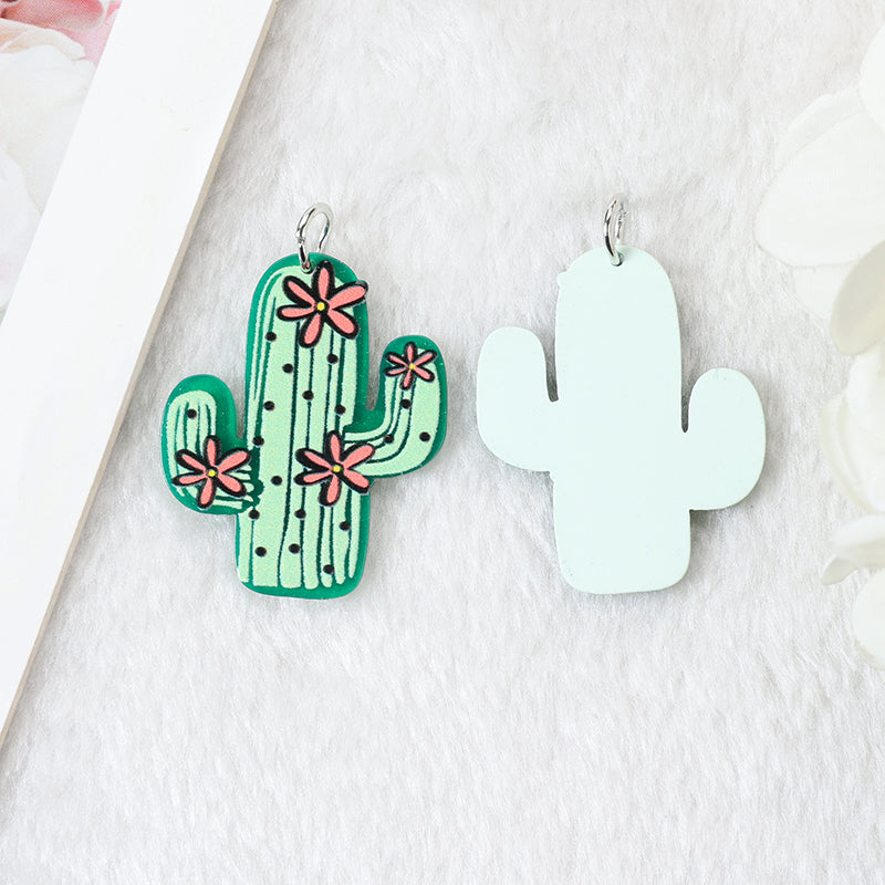 Cactus  Acrylic Charm | Green Cactus Charms | Plant Charms | Leaf Pendant | Charms Keychain Earring Necklace | Pendant DIY Decoration P126