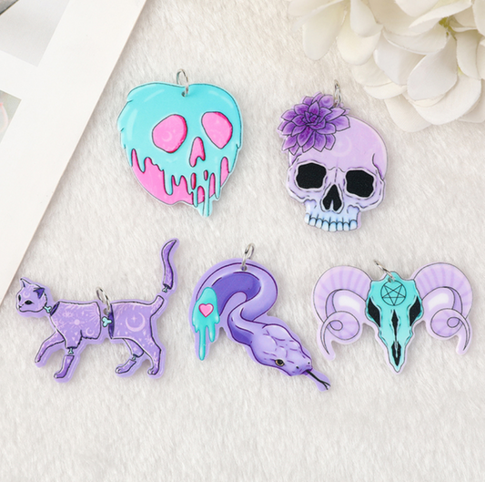 Pastel Goth Charms | Spooky Creative Charms  | Goth Snake Cat Skull Ram Charm | Goth Charm | Pastel Punk Charm | Earring Necklace | Ref: P13