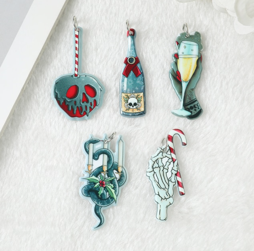 Christmas Acrylic Charms | Spooky Drink Apple | Chandelier With Snakes | Glass | Wine Bottle | Champagne Holiday | Pendant Earring | P115