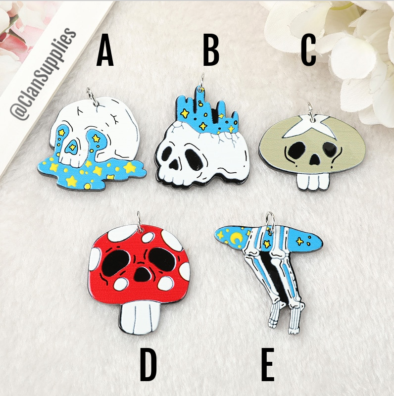Mushroom Skull Acrylic Charms | Creative King Skull | Poisonous Mushroom | King Skull | Pendant For Earring Necklace | DIY Making P121