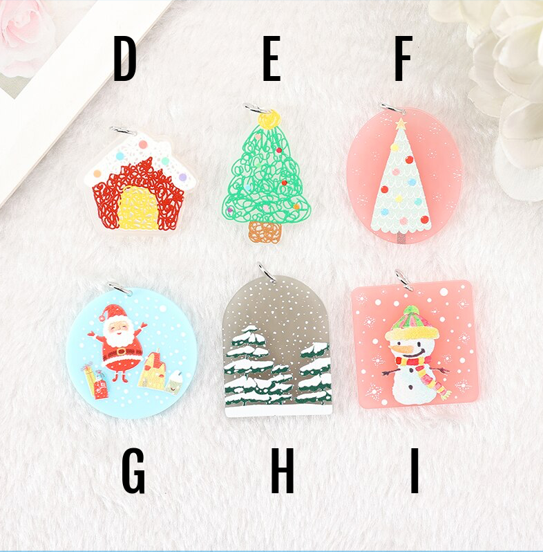 Christmas Acrylic Charms | Holiday Decoration Jewelry | Santa Claus | Tree | Snowman | GingerBread House | DIY Making Earring Necklace P124