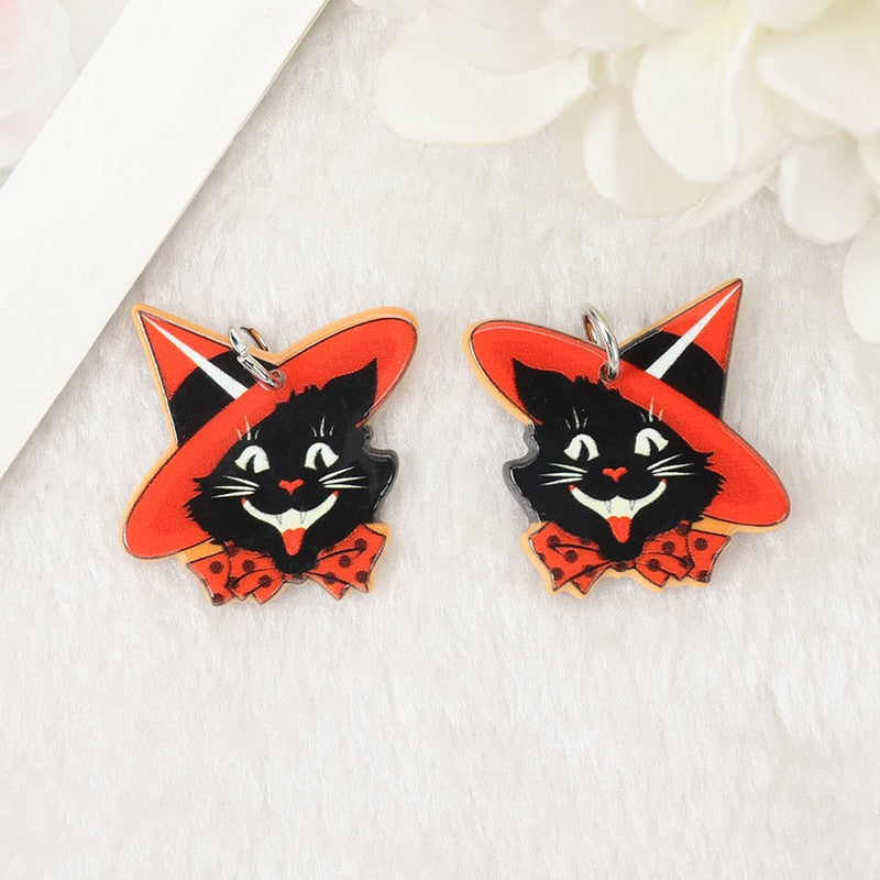 Vintage Halloween Acrylic Charms | Pumpkins | Black Cat | Pendant For Necklace Earring DIY Making Accessories P92