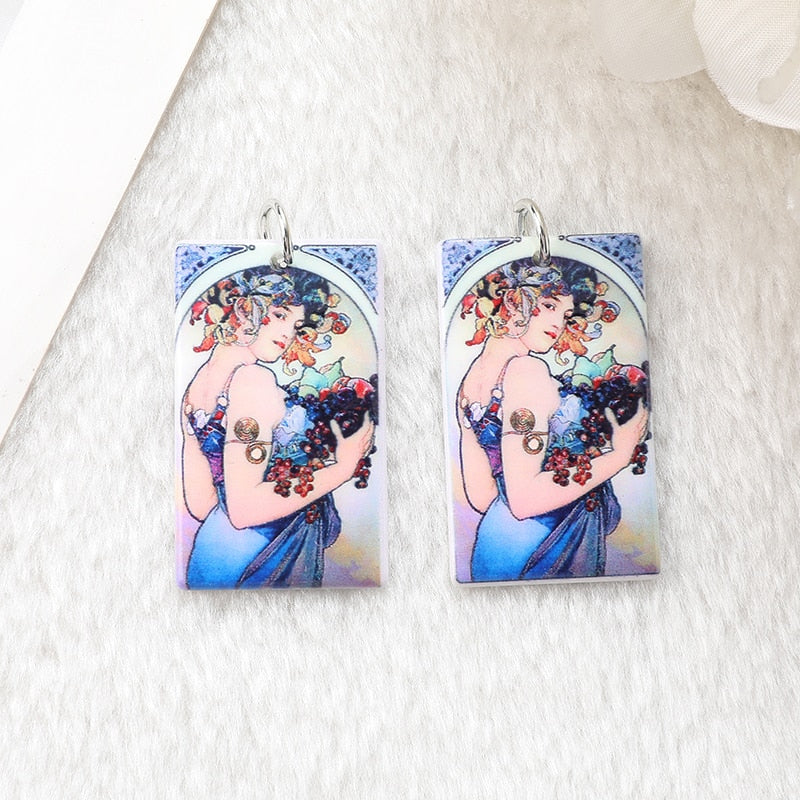 Girls Acrylic Charms | Mucha Painting Art Pendant For Earring, Necklace | DIY Making | Ref: P105