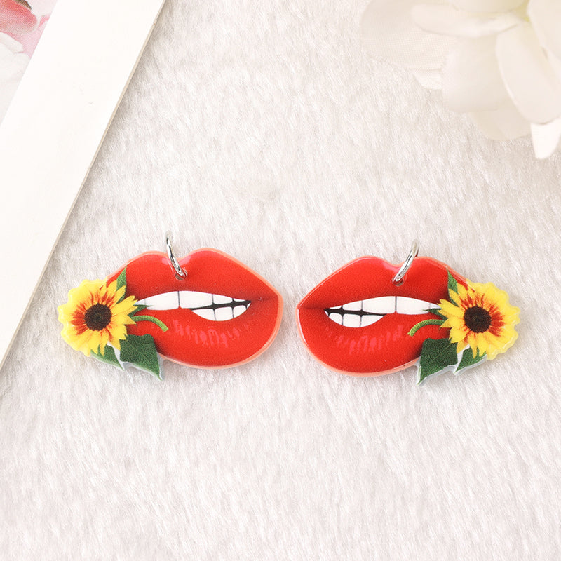 Lips Charms | Rainbow | Colorful Lips | Autism Charms | Butterfly Bees Lips Girl | Sunflower | Pencil  | DIY Jewelry | Making Earrings | P74