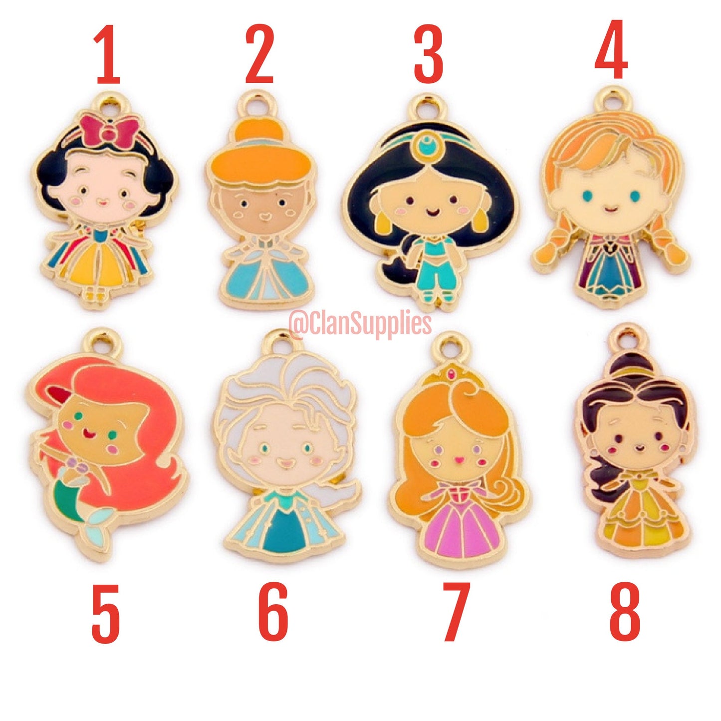 Princess Enamel Charms, Cinderella Charm, Snow White Charm, Belle Jasmine Charm, Anna Elsa Charm, Aurora Ariel Charm, Girl Charm