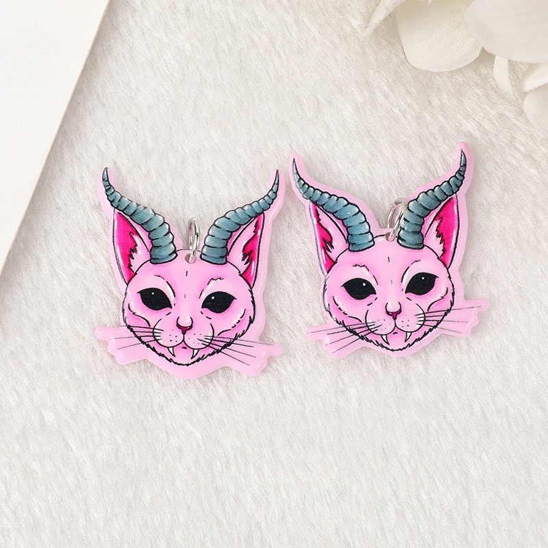 Pastel Goth Charms | Spooky Creative   | Cat Mirror Charm |  Bandage Goth Charm | Crossed Charm | Claw Pendant | Cat with Horns Ref: P11