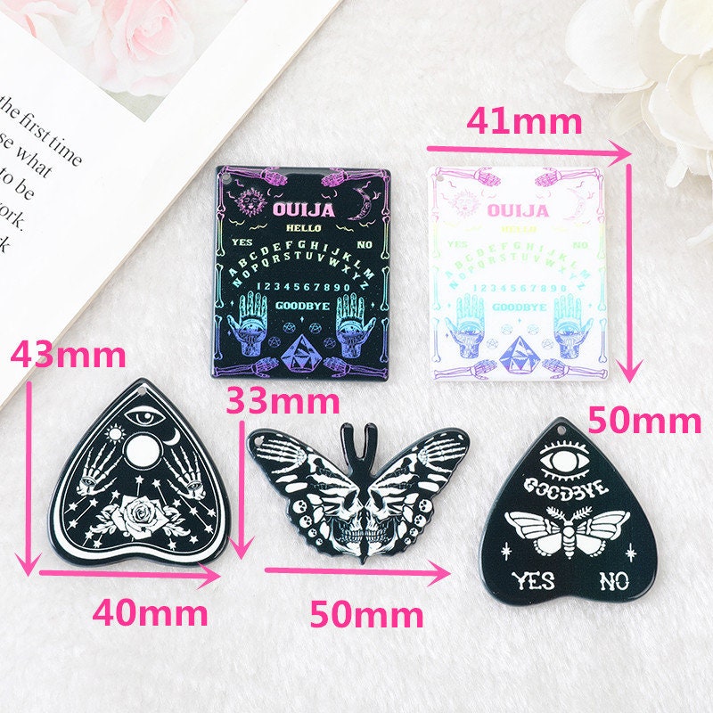 Ouija Board Acrylic Charms | Spooky Creative Halloween | Butterfly Magic Death Moth | Heart Ouija |  Ref: P48