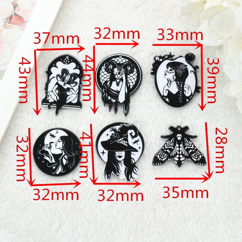 Witch Acrylic Charms | Norse Pagan Charms| Wicca Witch | Dead Moth Charm | Beautiful Nordic Witch | Gothic Charms | Ref: P55