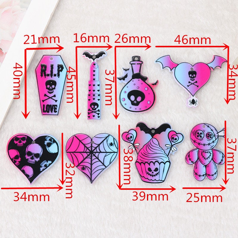 Goth Valentines Charms | Halloween Gothic Acrylic Charms | Horror Party Charms | Gothic Love | RIP Poison | Ghost  Voodoo Doll Charm |  P54