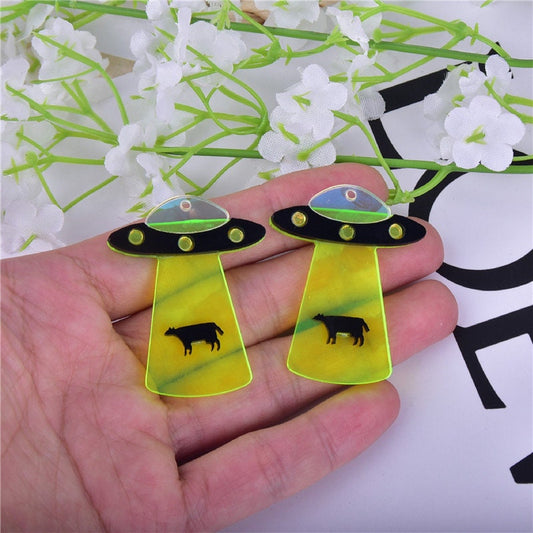 UFO Cow Abduction | UFO Spacecraft Arcylic Charms for Earring,  Bracelet, Necklaces |  Ovni Charms | DIY Jewelry Making | A7