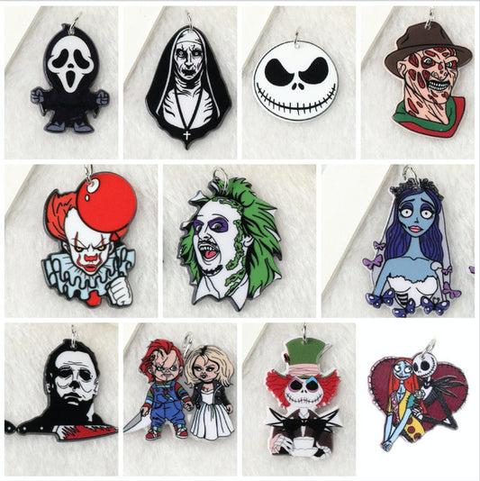 Pastel Goth Earrings | Halloween Horror Movie Icons Acrylic | Beetlejuice The Conjuring | Freddy Kreuger | Michael Myers Ghost Face Ref: 60
