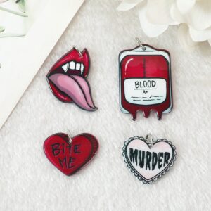 Vampire Halloween Acrylic Charms – Bite Me • Blood Bag • Murder Heart | Ref: P29