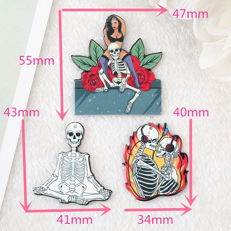 Skull Lovers Acrylic Charm | Dead Skeleton Woman Afro Sexy Nubian | Ref: P4 - Image 4