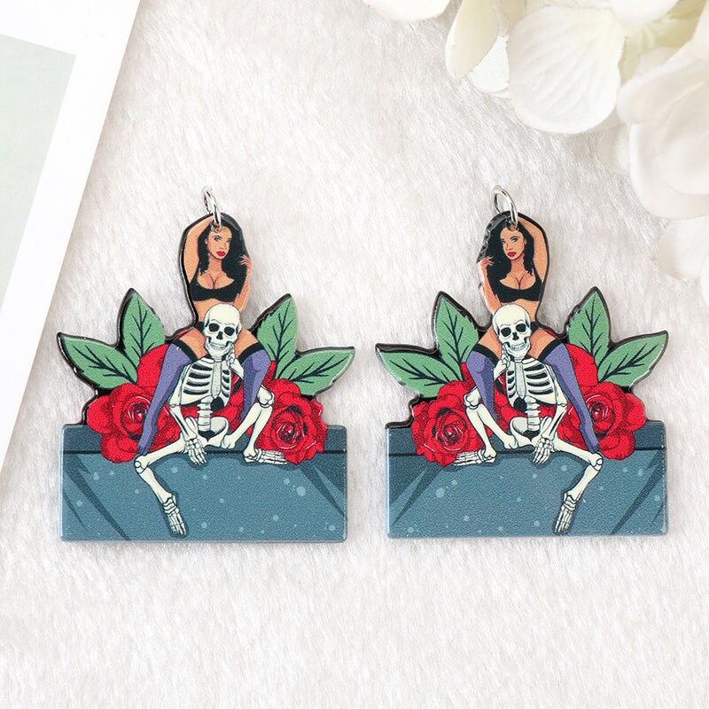 Skull Lovers Acrylic Charm | Dead Skeleton Woman Afro Sexy Nubian | Ref: P4 - Image 8