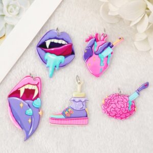 Pastel Goth Charms – Heart Knife, Lips, Girl Shoes & Creepy Brain | Ref: P9