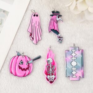 Pink Pastel Goth Acrylic Charms | Ghost, Pumpkin, Blade, Skeleton on Fire | Ref: P10