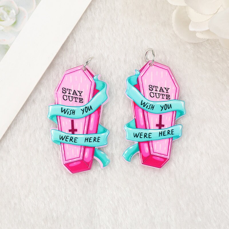 Pastel Goth Coffin & Tombstone Acrylic Charms – Spooky Goth Pendants for Earrings & Necklaces | Ref. P12 - Image 3