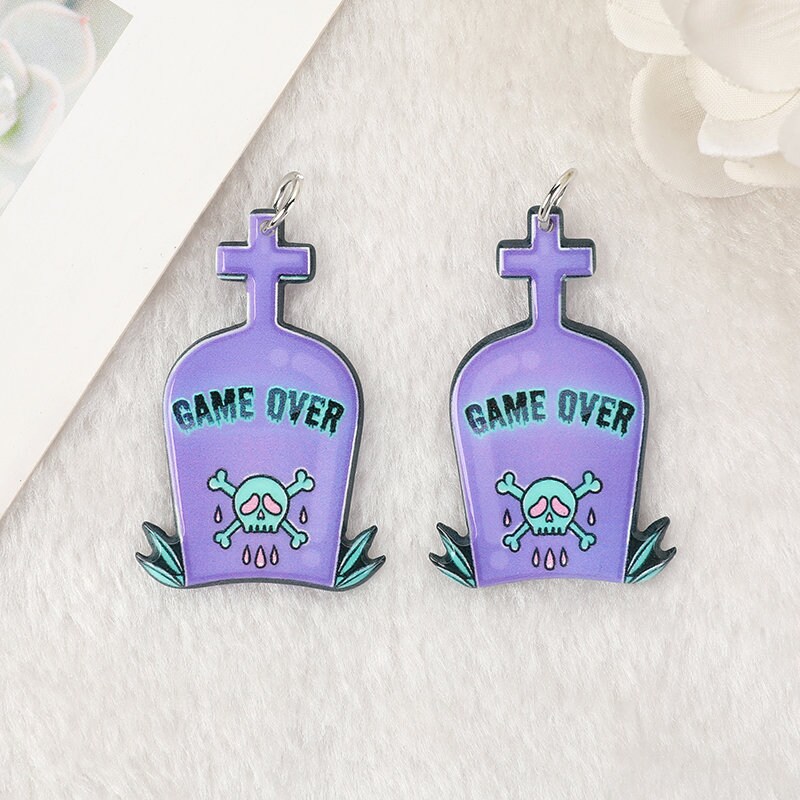 Pastel Goth Coffin & Tombstone Acrylic Charms – Spooky Goth Pendants for Earrings & Necklaces | Ref. P12 - Image 4