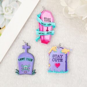 Pastel Goth Coffin & Tombstone Acrylic Charms – Spooky Goth Pendants for Earrings & Necklaces | Ref. P12