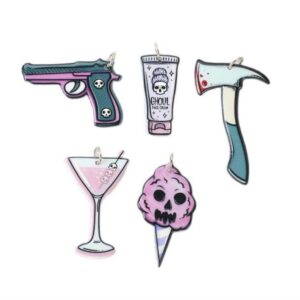 Pastel Goth Acrylic Charms | Skull Cocktails Gun | Ghoul Face Cream | Bloody Axe | Ghost Ice Cream | Ref: P22