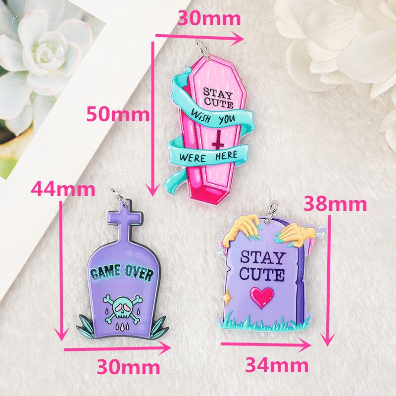 Pastel Goth Coffin & Tombstone Acrylic Charms – Spooky Goth Pendants for Earrings & Necklaces | Ref. P12 - Image 2