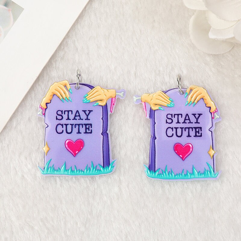 Pastel Goth Coffin & Tombstone Acrylic Charms – Spooky Goth Pendants for Earrings & Necklaces | Ref. P12 - Image 5