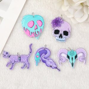Purple Pastel Goth Acrylic Charms – Skull, Snake, Apple, Cat & Ram Pendants for Earrings & Necklaces | Ref. P13