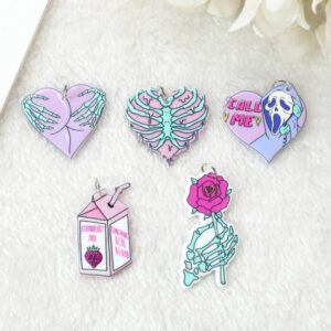 Pastel Goth Acrylic Charms – Butt Skeleton Heart, Rose, Ghost & Milk Carton Pendants for Earrings & Necklaces | Ref. P14