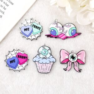 Pastel Goth Acrylic Charms – Bloody Eyeball, Haunt Me, Choke Me Spiderweb, Cupcake & Eye Bow | Ref. P19
