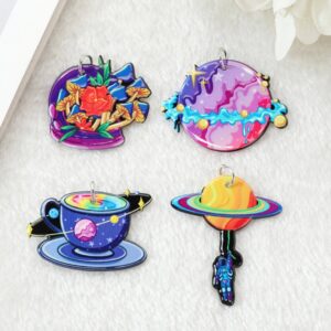 Pastel Goth Space Acrylic Charms | Planet | Saturn | Galaxy Cup | Cosmic Jewelry | Ref: P23