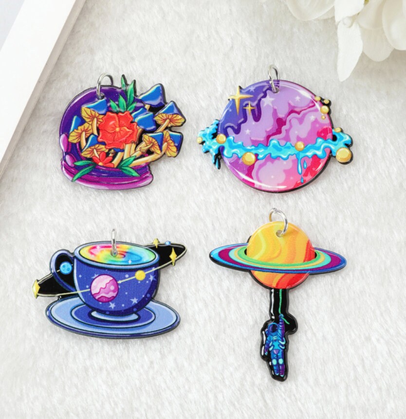 Pastel Goth Space Acrylic Charms | Planet | Saturn | Galaxy Cup | Cosmic Jewelry | Ref: P23