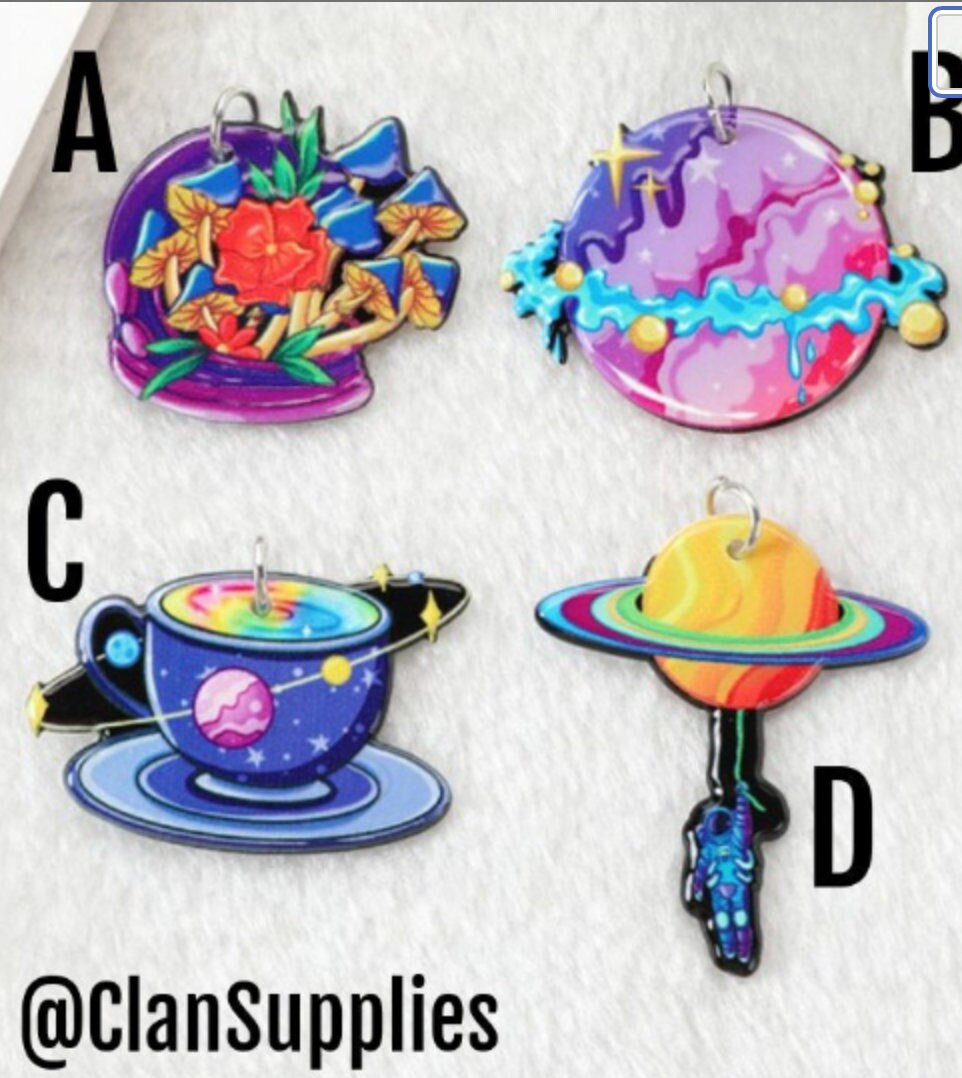 Pastel Goth Space Acrylic Charms | Planet | Saturn | Galaxy Cup | Cosmic Jewelry | Ref: P23 - Image 2