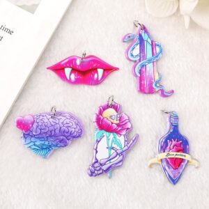 Creepy Valentine Acrylic Charms | Vampire Lips | Heart Brain | Love Potion | Skull Flower | Snake Magic | Ref: P25