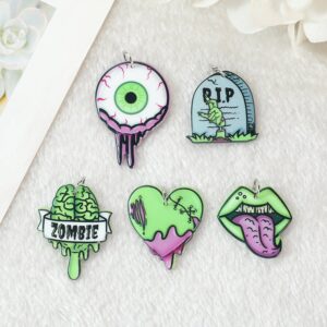 Zombie Acrylic Charms – Brain |  Heart | Mouth |  Eyeball | RIP Gravestone | Ref: P31