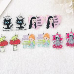 Whimsical Quote & Cute Goth Acrylic Charms | Black Cat · Mushroom Frog  · Flower Skull · No Bad Hair Days | Ref:P169