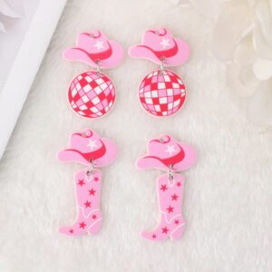 Girl Pink Cowboy Acrylic Charms |  CowGirl | Pink Hat Cowboy | Pink Star Boots | Disco Ball | DIY Earrings Jewelry | Ref: P196
