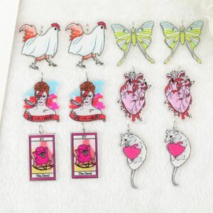 Cute & Whimsical Acrylic Charms | Bowie · Bleeding Heart · Rat · Butterfly · Hen | DIY Jewelry | Ref: P228