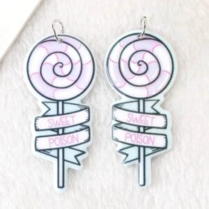 Pastel Goth Sweet Poison Lollipop Acrylic Charms or Earrings – Spooky Punk Candy | Ref: 27