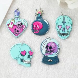 Pastel Goth Heart Charms – Skull Snow Globe | Bomb Potion | Ref: P7