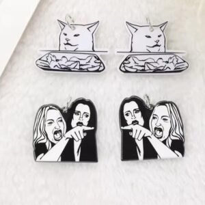 Salad Cat Funny Meme Acrylic Charm | | Pointing Women Meme | DIY Jewelry | Ref: P324