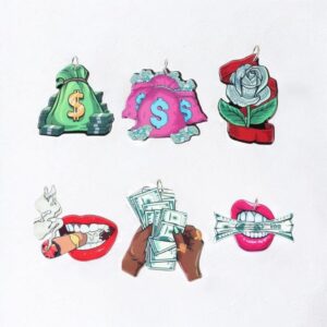 Pastel Goth Money Acrylic Charms | Cash Bag | Dollar Lips | Rich Rose | Ref: P20
