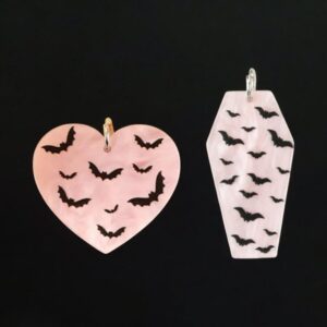 Heart and Coffin with Bats Acrylic Charms | Ref: P349