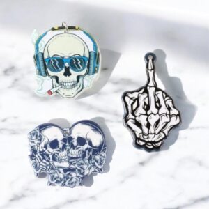 Skull Acrylic Charms | Pastel Goth Horror | Smoking Skull Lovers & Rebel Middle Finger | Ref: P37